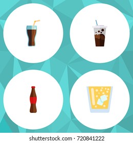 Flat Icon Beverage Set Of Lemonade, Juice, Fizzy Drink And Other Vector Objects. Also Includes Soda, Drink, Carbonated Elements.