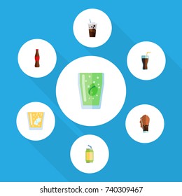 Flat Icon Beverage Set Of Soda, Lemonade, Carbonated And Other Vector Objects. Also Includes Beverage, Drink, Fizzy Elements.