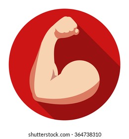 Flat icon of biceps on red background