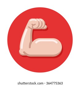 flat icon of biceps with shadow in red circle