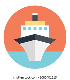 
Flat icon of a big ship in the sea 
