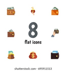 Flat Icon Billfold Set Of Finance, Billfold, Pouch And Other Vector Objects. Also Includes Cash, Billfold, Payment Elements.