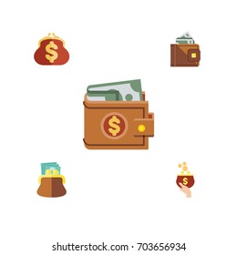 Flat Icon Billfold Set Of Money, Currency, Pouch And Other Vector Objects. Also Includes Billfold, Purse, Money Elements.