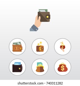 Flat Icon Billfold Set Of Money, Pouch, Purse And Other Vector Objects. Also Includes Payment, Saving, Purse Elements.