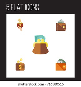 Flat Icon Billfold Set Of Payment, Currency, Pouch And Other Vector Objects. Also Includes Money, Finance, Cash Elements.