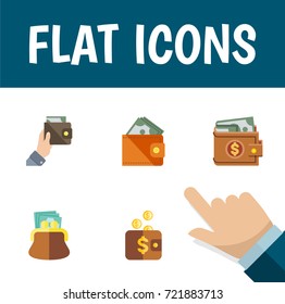 Flat Icon Billfold Set Of Payment, Wallet, Purse And Other Vector Objects. Also Includes Money, Purse, Payment Elements.