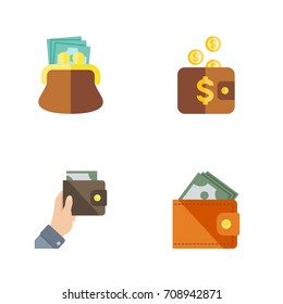 Flat Icon Billfold Set Of Purse, Pouch, Wallet And Other Vector Objects. Also Includes Money, Purse, Currency Elements.