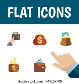 Flat Icon Billfold Set Of Purse, Pouch, Saving And Other Vector Objects. Also Includes Cash, Wallet, Saving Elements.