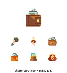 Flat Icon Billfold Set Of Wallet, Money, Currency And Other Vector Objects. Also Includes Wallet, Money, Pouch Elements.
