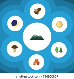 Flat Icon Bio Set Of Bird, Half Moon, Canadian And Other Vector Objects. Also Includes Pinnacle, Sunshine, Champignon Elements.