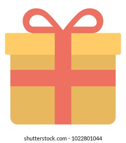 Flat icon of a birthday gift with a ribbon 