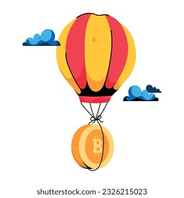 Flat icon of bitcoin airdrop 