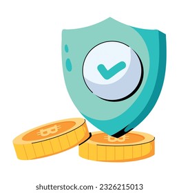 A flat icon of bitcoin protection