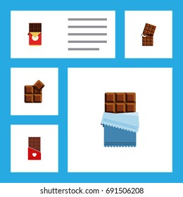 Flat Icon Bitter Set Of Chocolate Bar, Bitter, Wrapper And Other Vector Objects. Also Includes Bitter, Dessert, Chocolate Elements.