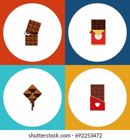 Flat Icon Bitter Set Of Delicious, Chocolate Bar, Wrapper And Other Vector Objects. Also Includes Bitter, Dessert, Shaped Elements.