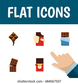 Flat Icon Bitter Set Of Shaped Box, Wrapper, Chocolate Bar And Other Vector Objects. Also Includes Bitter, Cocoa, Chocolate Elements.