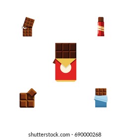 Flat Icon Bitter Set Of Bitter, Wrapper, Chocolate Bar And Other Vector Objects. Also Includes Bitter, Confection, Chocolate Elements.