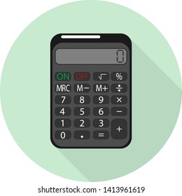 flat icon of black calculator with shadow on green background