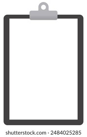 Flat icon of black clipboard with blank white sheet isolated on white background.