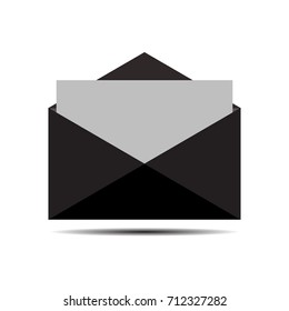 Flat icon black envelope with white paper in the envelope.