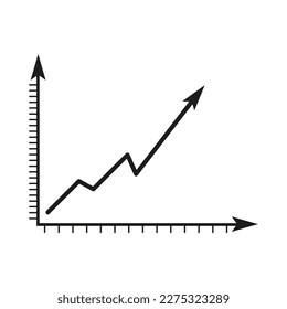 Icono plano con flecha hacia arriba en el gráfico negro. Dinero de ganancia de la tabla de mercado. Ilustración vectorial.