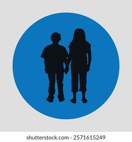 flat icon with a black silhouette of a boy and a girl