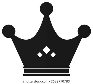 Flat icon of black vector king crown isolated on white background.
