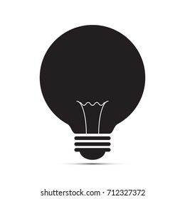 Flat icon black and white of circle bulb with the shadow.