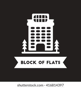 flat icon in black and white  style building apartment block 