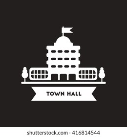 Flat Icon In Black And White  Style Building Town Hall 