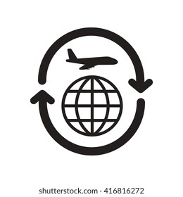 flat icon in black and white  style airplane arrows Planet  