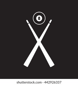 flat icon in black and white  style Billiard ball cue 
