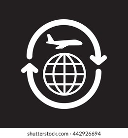 flat icon in black and white  style airplane arrows Planet  
