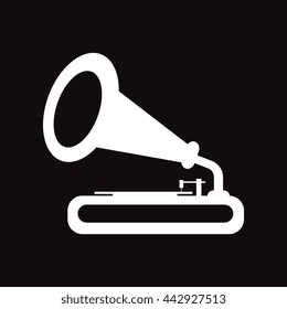 flat icon in black and white  style gramophone 