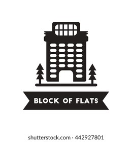 flat icon in black and white  style building apartment block 