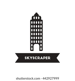 flat icon in black and white  style building skyscraper  