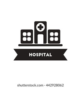 flat icon in black and white  style building hospital 