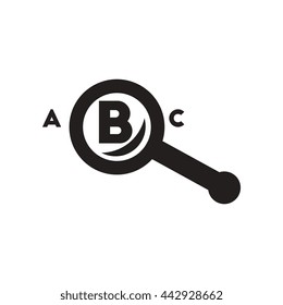 flat icon in black and white  style magnifying glass letters