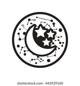 flat icon in black and white  style moon and stars 