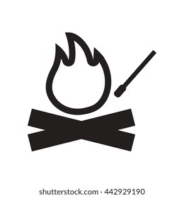 flat icon in black and white  style fire and match 