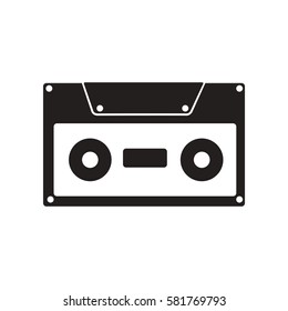 flat icon in black and white  style cassette 