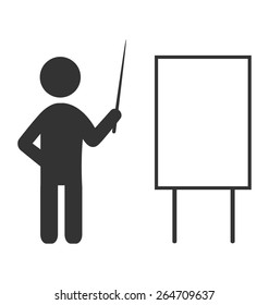 Flat icon with blank board like space for text and man with pointer isolated on white background