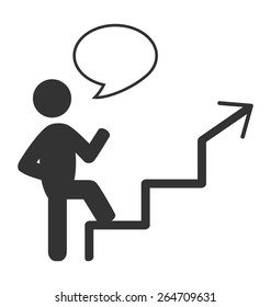 Flat icon with blank speech bubble like space for text and stair isolated on white background