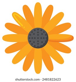 Flat icon of a blooming Black-eyed Susan flower with yellow petals and dark central disc
