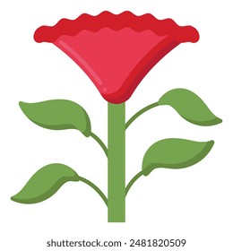Icono plano de una flor de panal de abeja con cresta roja vibrante y hojas verdes
