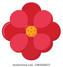 Flat icon of a blooming Confederate Rose flower with layered pink petals and green leaves
