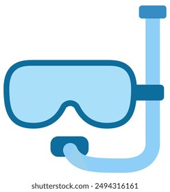 Flat icon of blue diving or snorkel mask with tube