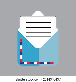 Flat icon blue envelope solated on gray background. Vector illustration.