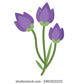Flat icon of a bluebell flower in bloom with delicate bell-shaped petals and green stem
