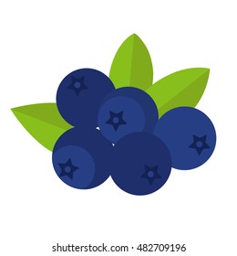 Flat icon blueberries with leaves. Vector illustration.